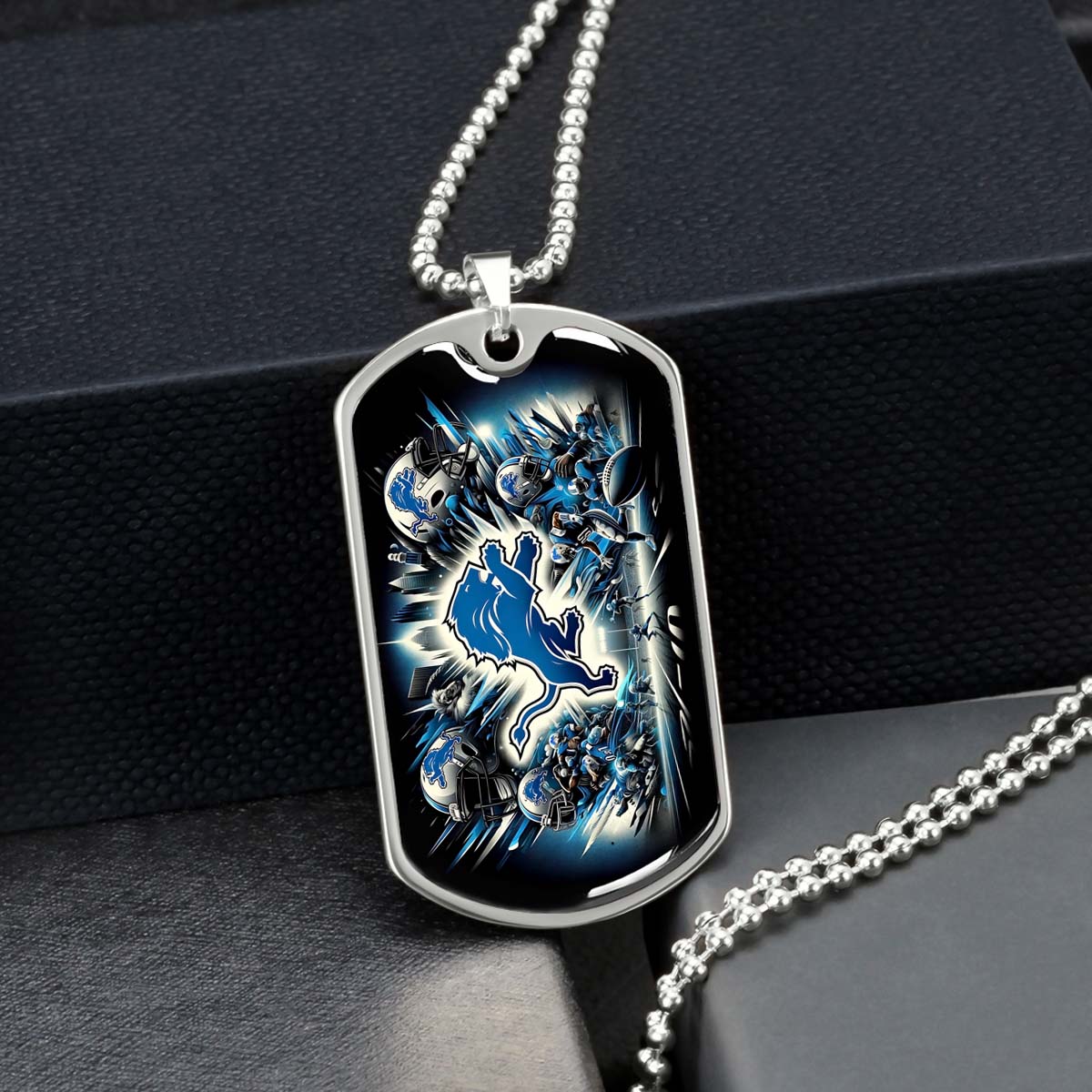 American Football Dog Tag Necklace - AFD016 - Detroit Lions NFL Super Bowl - Military Ball Chain
