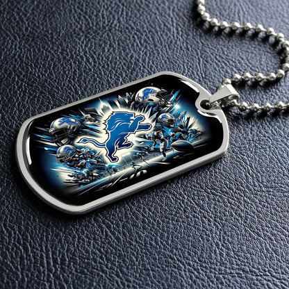 American Football Dog Tag Necklace - AFD016 - Detroit Lions NFL Super Bowl - Military Ball Chain