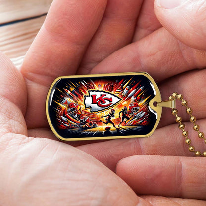 American Football Dog Tag Necklace - AFD017 - Kansas City Chiefs Super Bowl - NFL Teams - Military Ball Chain