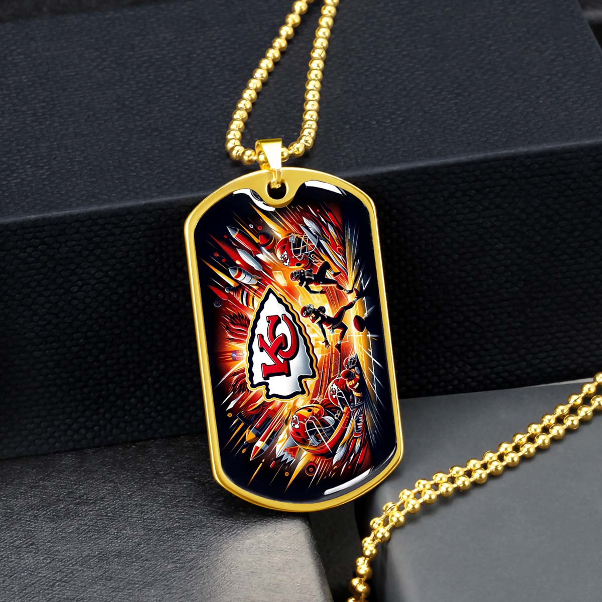American Football Dog Tag Necklace - AFD017 - Kansas City Chiefs Super Bowl - NFL Teams - Military Ball Chain