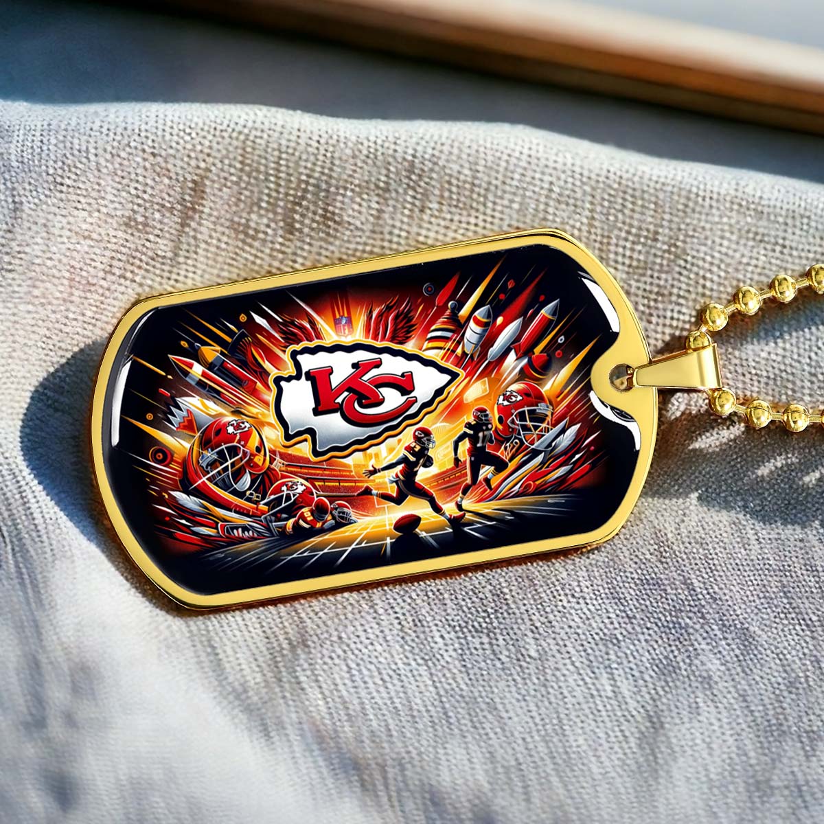 American Football Dog Tag Necklace - AFD017 - Kansas City Chiefs Super Bowl - NFL Teams - Military Ball Chain