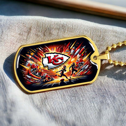 American Football Dog Tag Necklace - AFD017 - Kansas City Chiefs Super Bowl - NFL Teams - Military Ball Chain