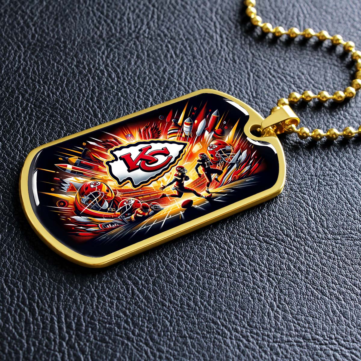 American Football Dog Tag Necklace - AFD017 - Kansas City Chiefs Super Bowl - NFL Teams - Military Ball Chain