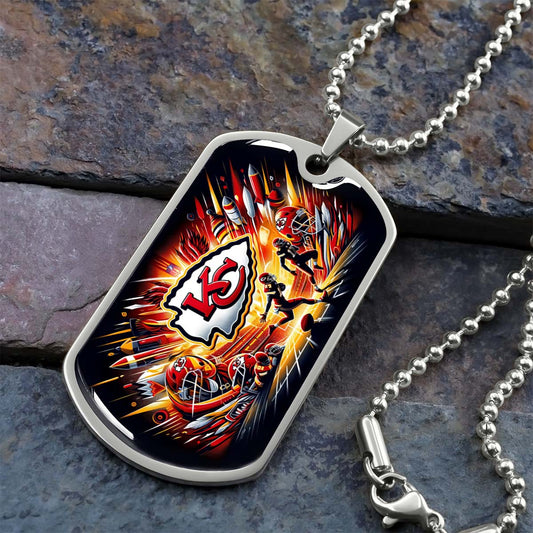 American Football Dog Tag Necklace - AFD017 - Kansas City Chiefs Super Bowl - NFL Teams - Military Ball Chain