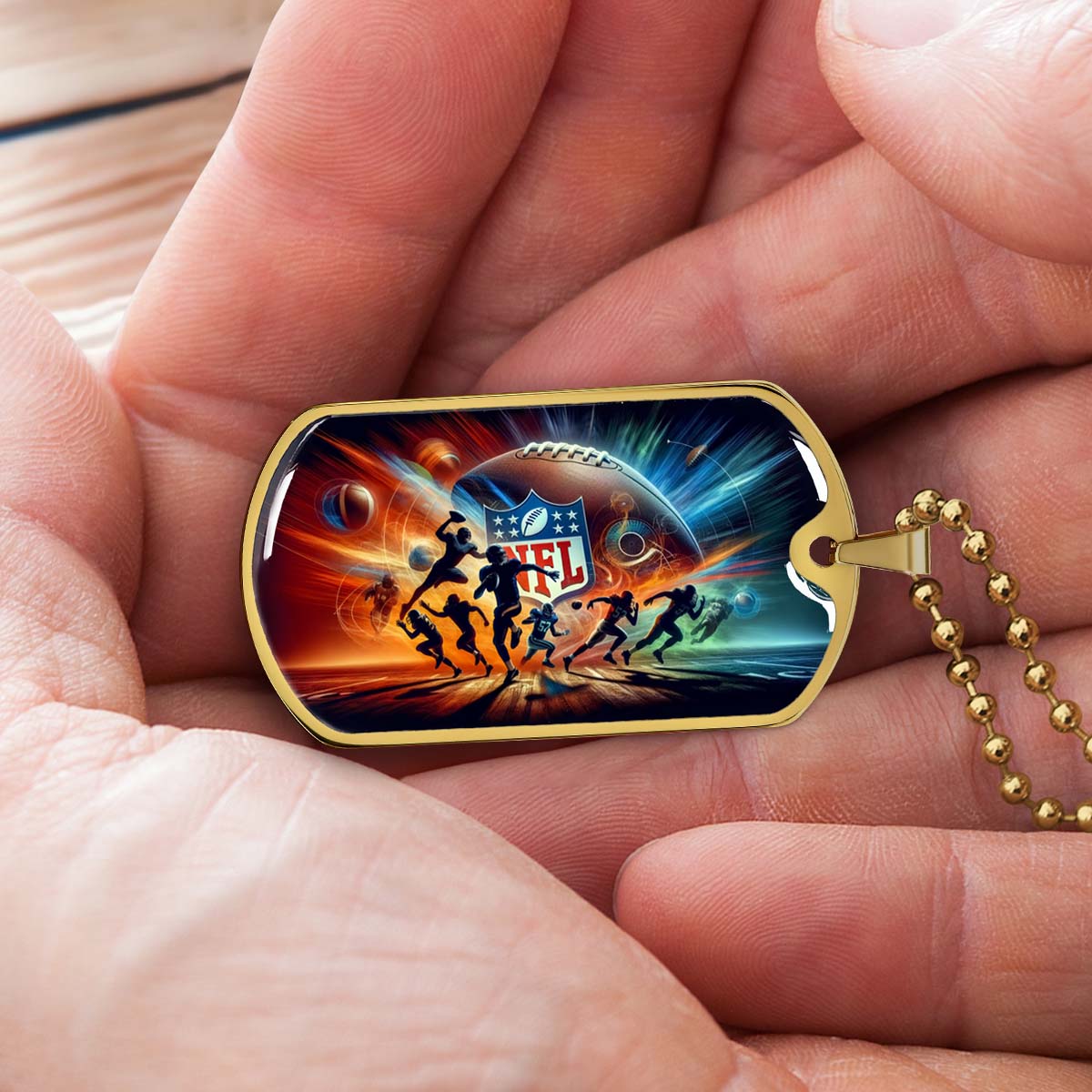 American Football Dog Tag Necklace - AFD018 - Dynamic NFL Super Bowl - Military Ball Chain
