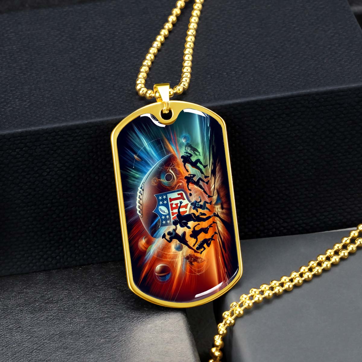 American Football Dog Tag Necklace - AFD018 - Dynamic NFL Super Bowl - Military Ball Chain