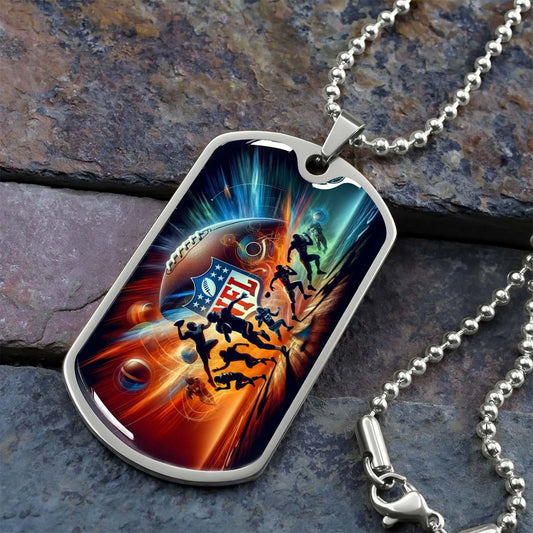 American Football Dog Tag Necklace - AFD018 - Dynamic NFL Super Bowl - Military Ball Chain