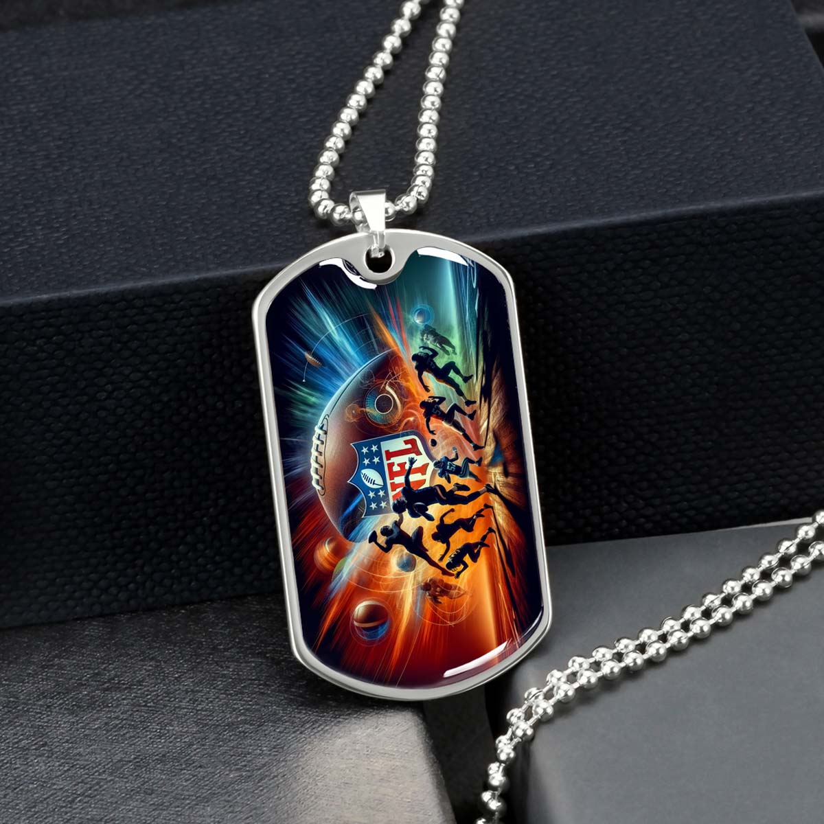 American Football Dog Tag Necklace - AFD018 - Dynamic NFL Super Bowl - Military Ball Chain