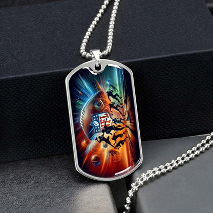 American Football Dog Tag Necklace - AFD018 - Dynamic NFL Super Bowl - Military Ball Chain