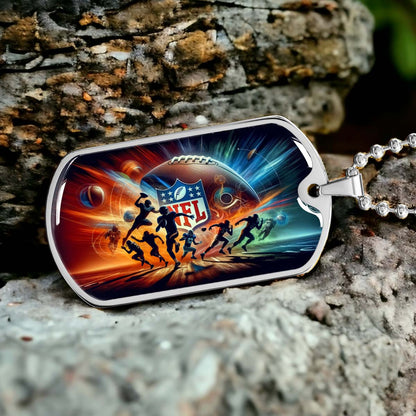 American Football Dog Tag Necklace - AFD018 - Dynamic NFL Super Bowl - Military Ball Chain