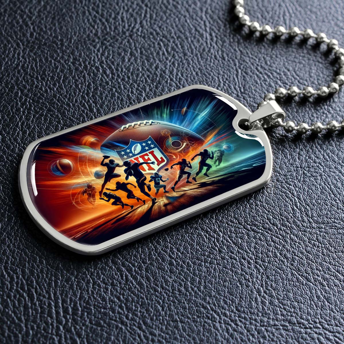 American Football Dog Tag Necklace - AFD018 - Dynamic NFL Super Bowl - Military Ball Chain