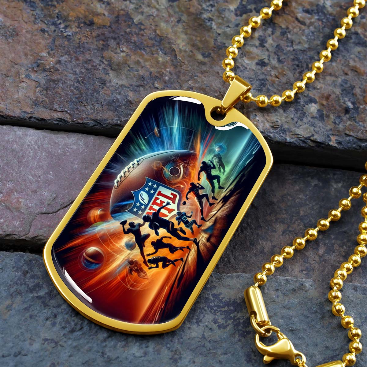 American Football Dog Tag Necklace - AFD018 - Dynamic NFL Super Bowl - Military Ball Chain