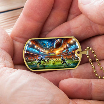 American Football Dog Tag Necklace - AFD019 - Dynamic NFL Super Bowl - Military Ball Chain