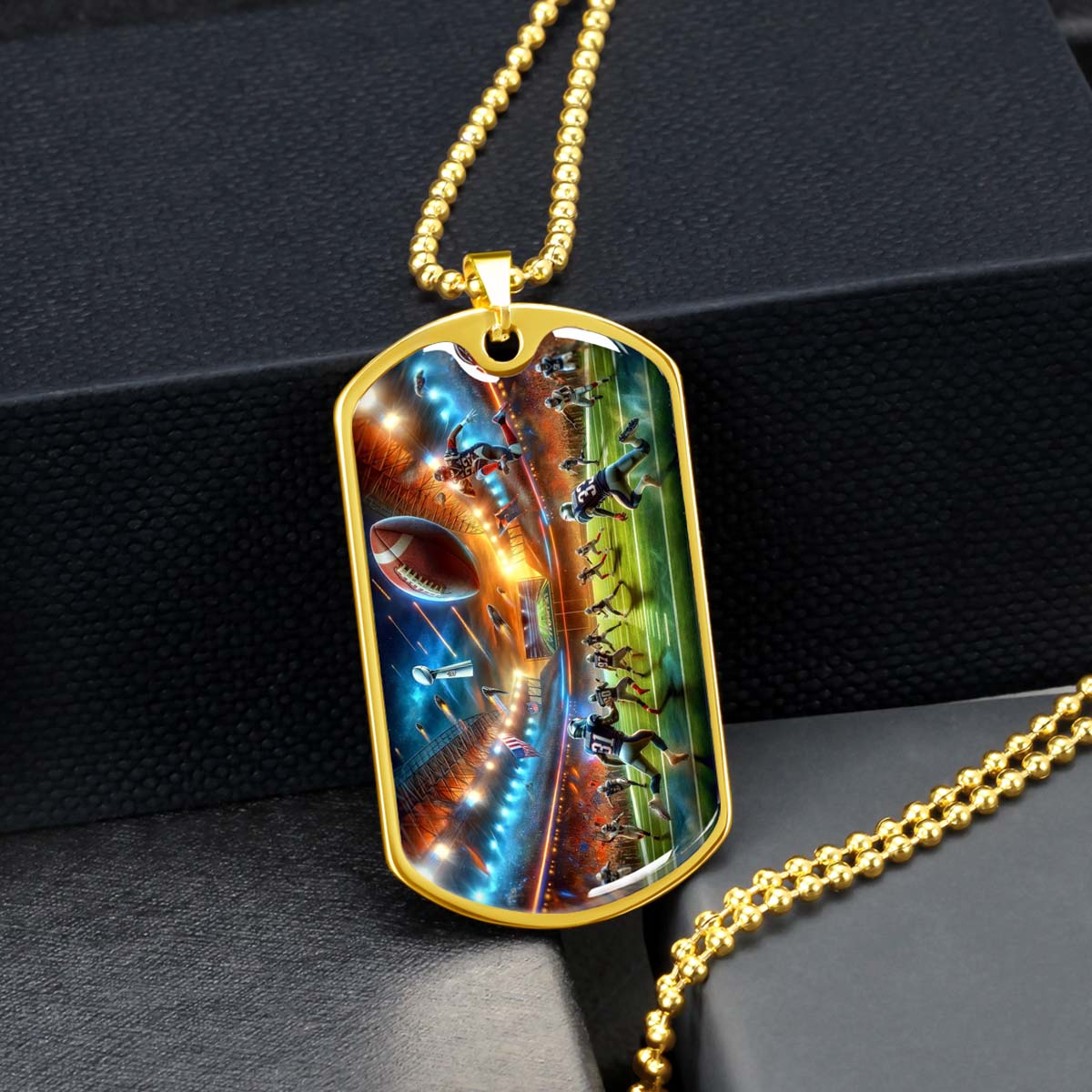American Football Dog Tag Necklace - AFD019 - Dynamic NFL Super Bowl - Military Ball Chain