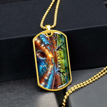 American Football Dog Tag Necklace - AFD019 - Dynamic NFL Super Bowl - Military Ball Chain