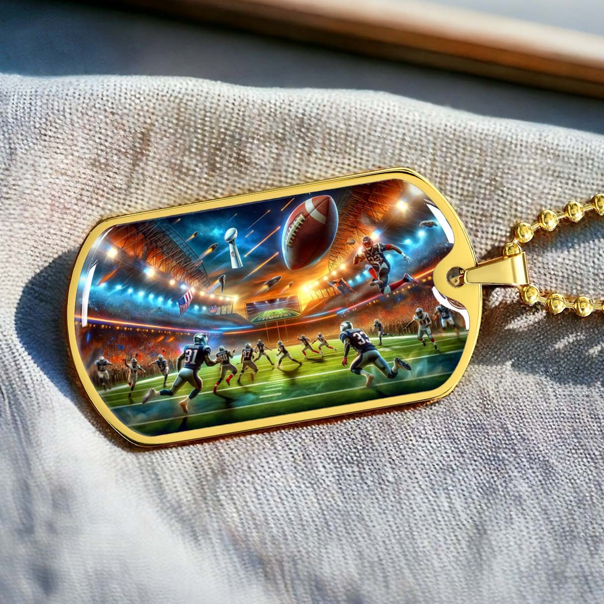 American Football Dog Tag Necklace - AFD019 - Dynamic NFL Super Bowl - Military Ball Chain