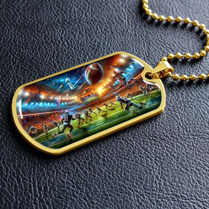 American Football Dog Tag Necklace - AFD019 - Dynamic NFL Super Bowl - Military Ball Chain