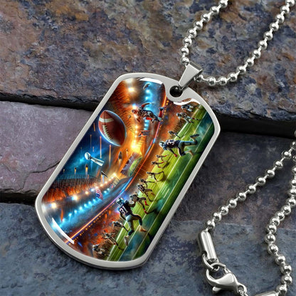 American Football Dog Tag Necklace - AFD019 - Dynamic NFL Super Bowl - Military Ball Chain