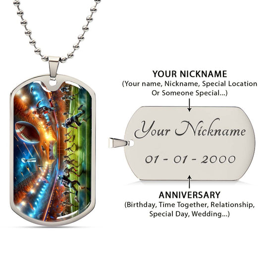 American Football Dog Tag Necklace - AFD019 - Dynamic NFL Super Bowl - Military Ball Chain
