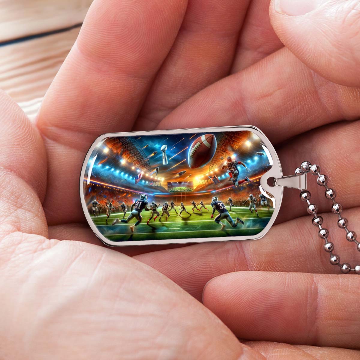 American Football Dog Tag Necklace - AFD019 - Dynamic NFL Super Bowl - Military Ball Chain