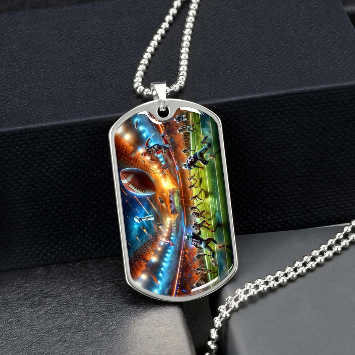 American Football Dog Tag Necklace - AFD019 - Dynamic NFL Super Bowl - Military Ball Chain