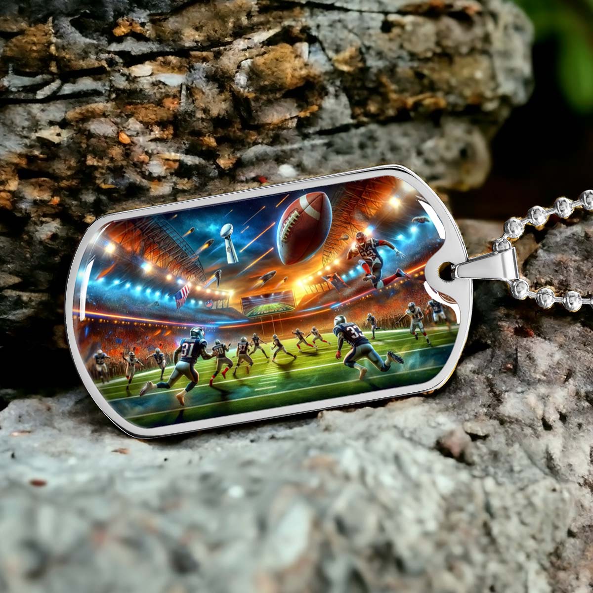 American Football Dog Tag Necklace - AFD019 - Dynamic NFL Super Bowl - Military Ball Chain