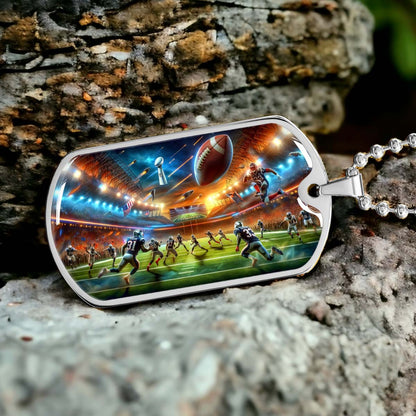 American Football Dog Tag Necklace - AFD019 - Dynamic NFL Super Bowl - Military Ball Chain