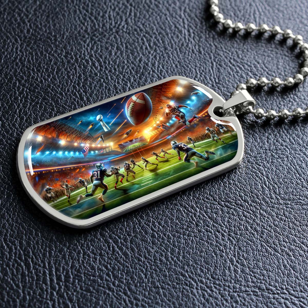 American Football Dog Tag Necklace - AFD019 - Dynamic NFL Super Bowl - Military Ball Chain