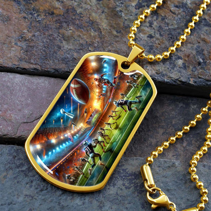 American Football Dog Tag Necklace - AFD019 - Dynamic NFL Super Bowl - Military Ball Chain