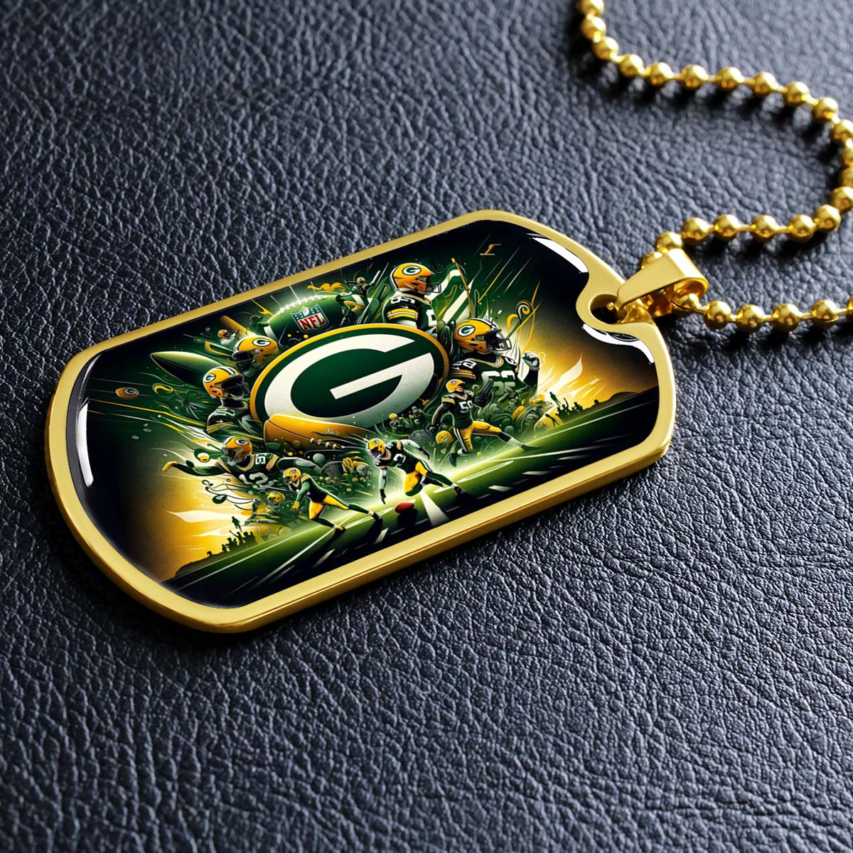 American Football Dog Tag Necklace - AFD021 - Green Bay Packers Football NFL Super Bowl - Military Ball Chain