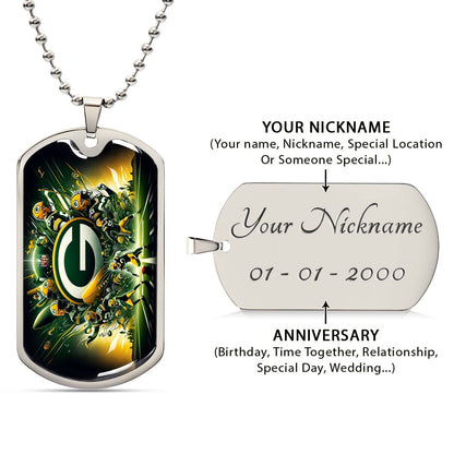 American Football Dog Tag Necklace - AFD021 - Green Bay Packers Football NFL Super Bowl - Military Ball Chain