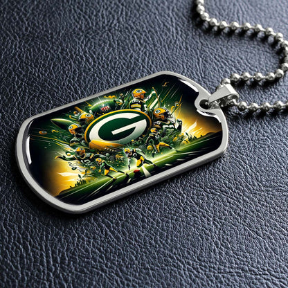 American Football Dog Tag Necklace - AFD021 - Green Bay Packers Football NFL Super Bowl - Military Ball Chain