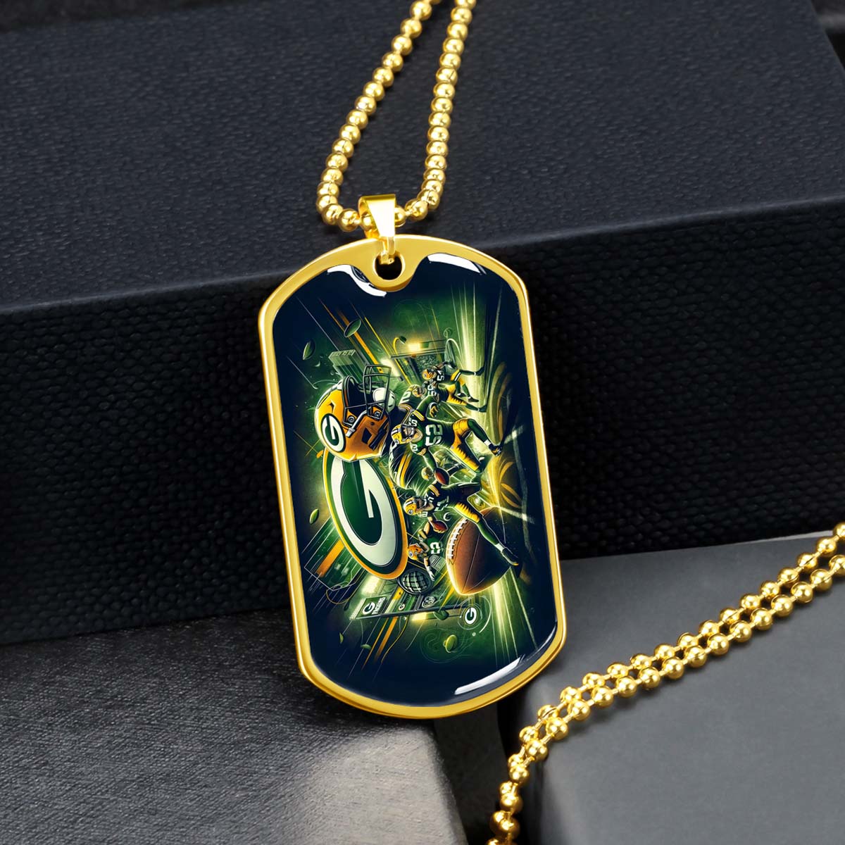 American Football Dog Tag Necklace - AFD023 - Green Bay Packers NFL Super Bowl Spirit - Military Ball Chain