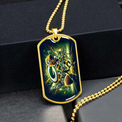 American Football Dog Tag Necklace - AFD023 - Green Bay Packers NFL Super Bowl Spirit - Military Ball Chain