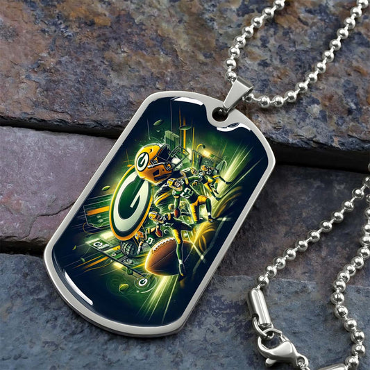 American Football Dog Tag Necklace - AFD023 - Green Bay Packers NFL Super Bowl Spirit - Military Ball Chain