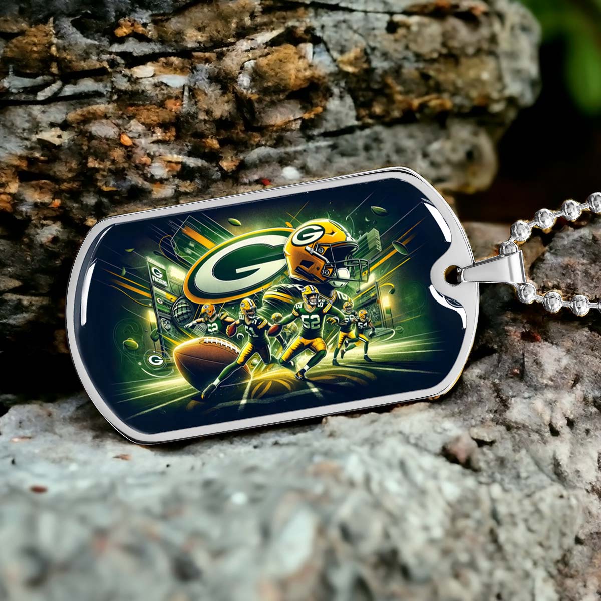 American Football Dog Tag Necklace - AFD023 - Green Bay Packers NFL Super Bowl Spirit - Military Ball Chain