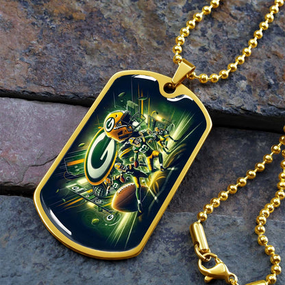 American Football Dog Tag Necklace - AFD023 - Green Bay Packers NFL Super Bowl Spirit - Military Ball Chain