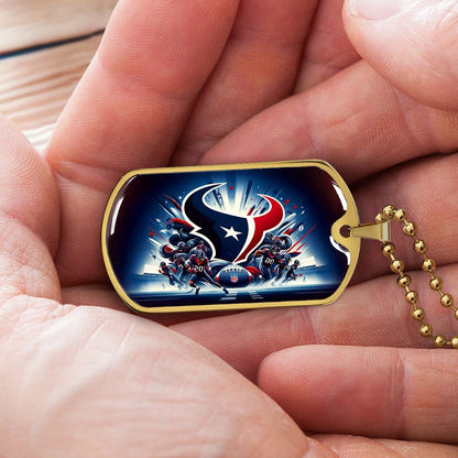 American Football Dog Tag Necklace - AFD024 - Houston Texans - NFL Teams - Military Ball Chain