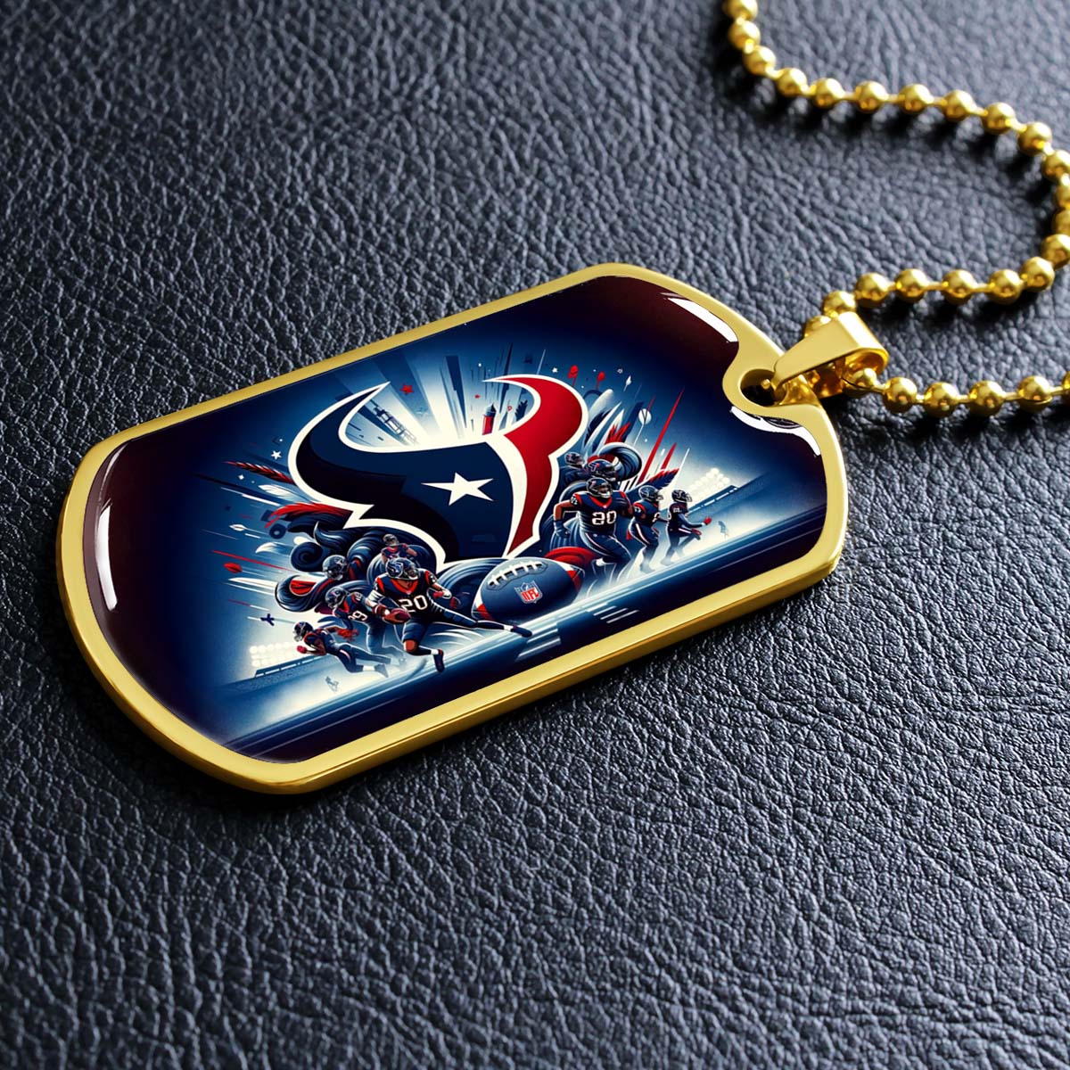 American Football Dog Tag Necklace - AFD024 - Houston Texans - NFL Teams - Military Ball Chain