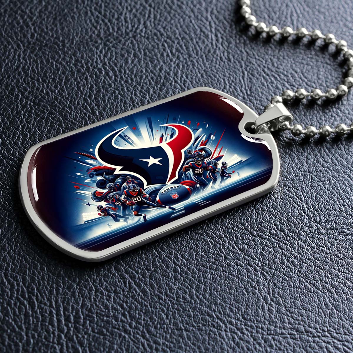 American Football Dog Tag Necklace - AFD024 - Houston Texans - NFL Teams - Military Ball Chain