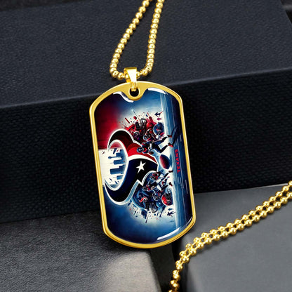 American Football Dog Tag Necklace - AFD025 - Houston Texans NFL Super Bowl Spirit - Military Ball Chain