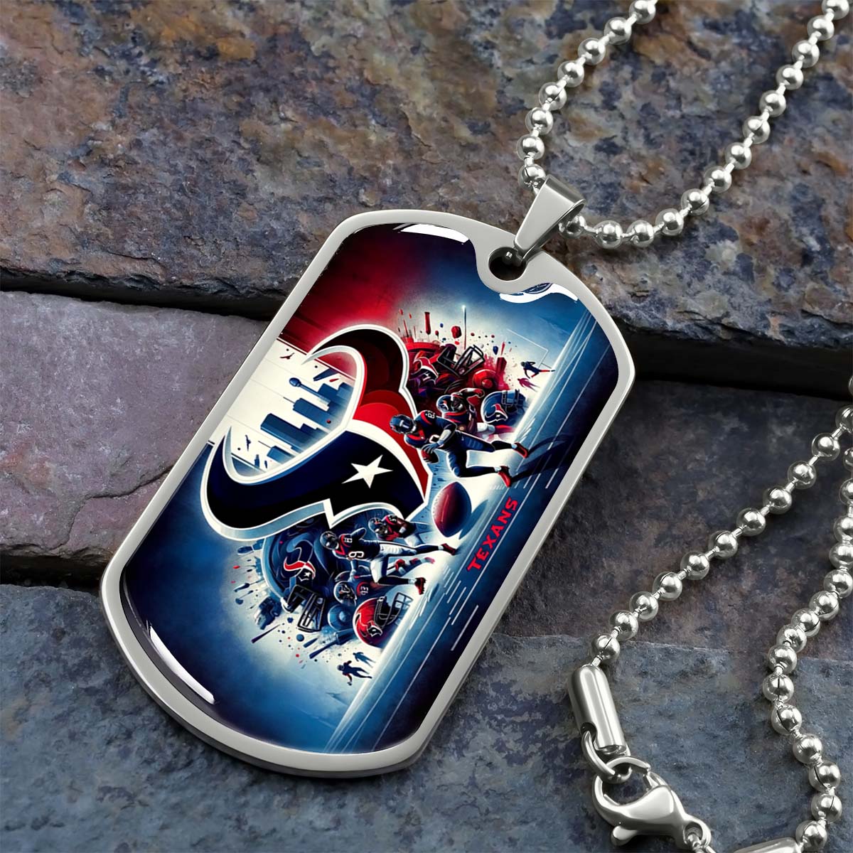American Football Dog Tag Necklace - AFD025 - Houston Texans NFL Super Bowl Spirit - Military Ball Chain