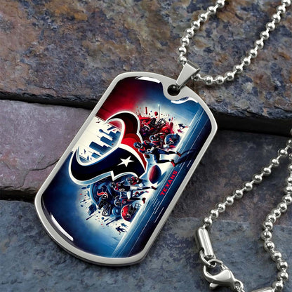 American Football Dog Tag Necklace - AFD025 - Houston Texans NFL Super Bowl Spirit - Military Ball Chain