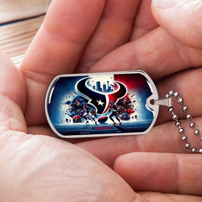 American Football Dog Tag Necklace - AFD025 - Houston Texans NFL Super Bowl Spirit - Military Ball Chain