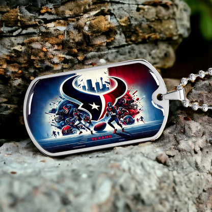 American Football Dog Tag Necklace - AFD025 - Houston Texans NFL Super Bowl Spirit - Military Ball Chain