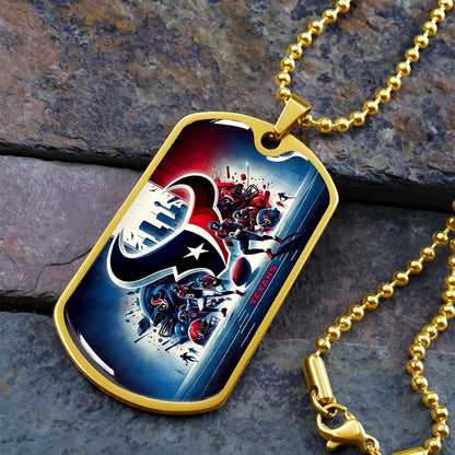 American Football Dog Tag Necklace - AFD025 - Houston Texans NFL Super Bowl Spirit - Military Ball Chain