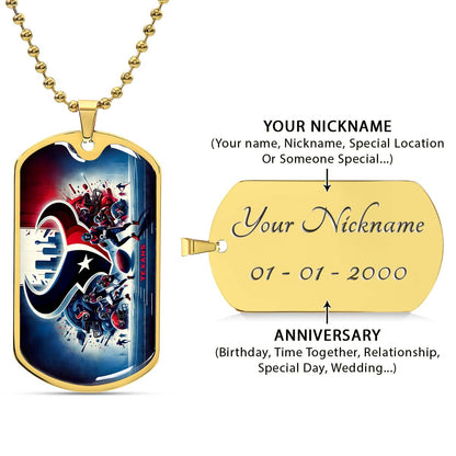 American Football Dog Tag Necklace - AFD025 - Houston Texans NFL Super Bowl Spirit - Military Ball Chain