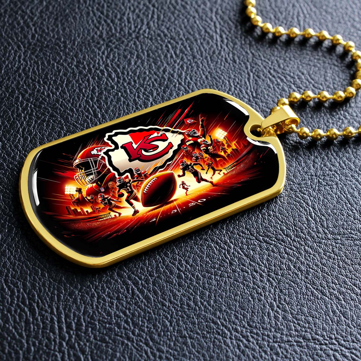 American Football Dog Tag Necklace - AFD026 - Kansas City Chiefs Super Bowl - NFL Teams - Military Ball Chain