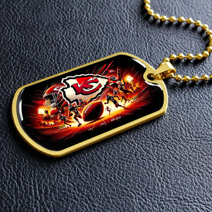 American Football Dog Tag Necklace - AFD026 - Kansas City Chiefs Super Bowl - NFL Teams - Military Ball Chain
