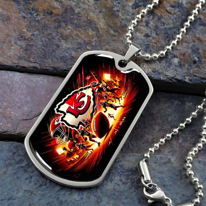 American Football Dog Tag Necklace - AFD026 - Kansas City Chiefs Super Bowl - NFL Teams - Military Ball Chain